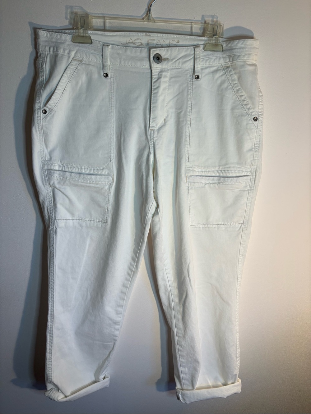 JAG Jeans White Girlfriend Crop Pants Size 12/31 Stretch Utility Cargo Capri